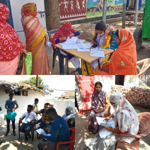 Interaction with labourers and their families. Champions conducting awareness campaigns and helping the labourers in filling up forms.